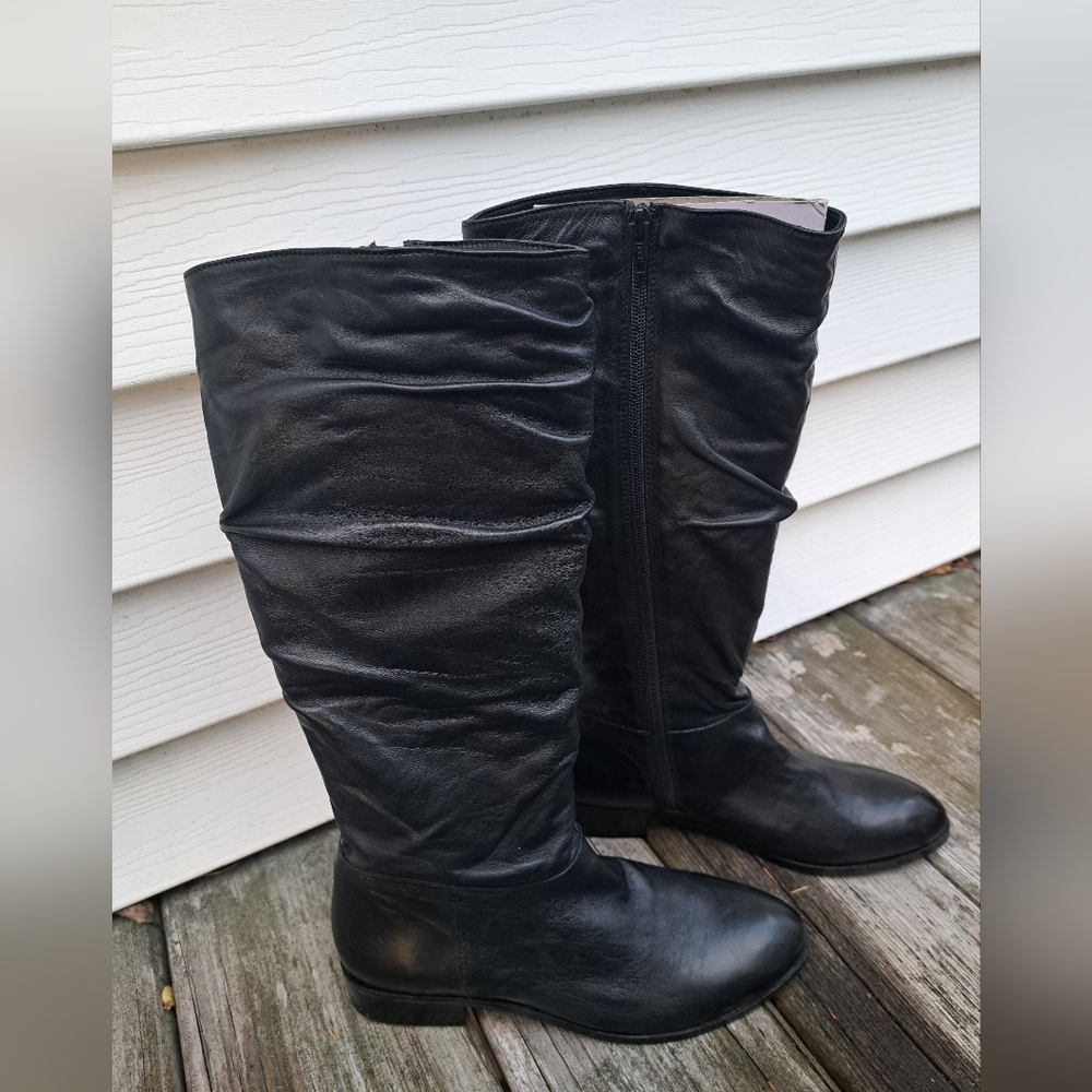 Coldwater Creek Black Leather Scrunch Boots - Walk with Me - Size 6